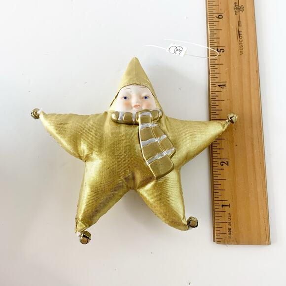 Vintage Snowbabies Snow Baby Star Gold Fabric Porcelain Ornament RARE - Picture 4 of 6
